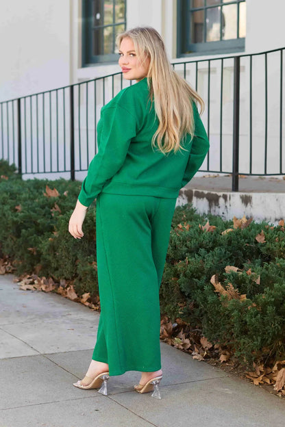 Double Take Full Size Textured Long Sleeve Top and Drawstring Pants Set