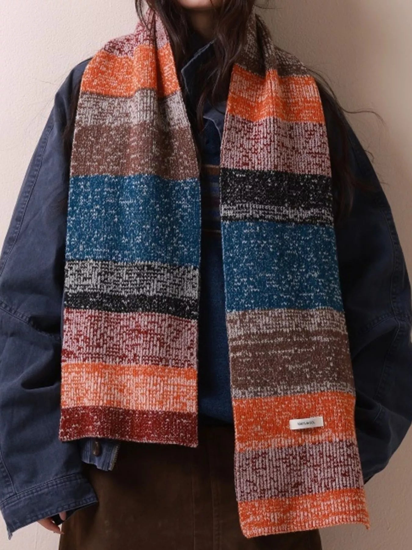 100% Wool Color Block Knitted Scarf