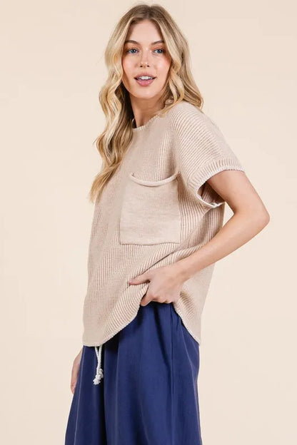 Lime 'N' Chili Solid Cap Sleeve Stitch Edge Knit Sweater