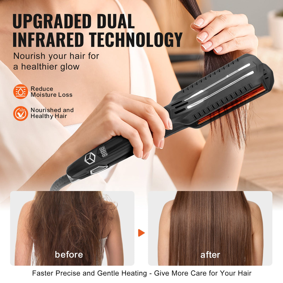 VEVOR Hair Straightener, Titanium Flat Iron, Dual Infrared Hair Straightener Flat Iron With LCD Display And 19 Temp Levels, Dual Voltage 110V 240V For Salon Home Travel Use