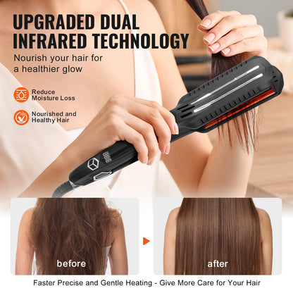 VEVOR Hair Straightener, Titanium Flat Iron, Dual Infrared Hair Straightener Flat Iron With LCD Display And 19 Temp Levels, Dual Voltage 110V 240V For Salon Home Travel Use