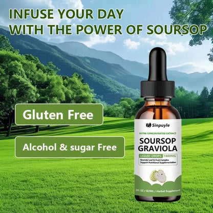 Soursop Graviola 1800mg Ultra Concentrated Liquid Drops - Leaf & Fruit Herbal Supplement, Immune Support, 60ml
