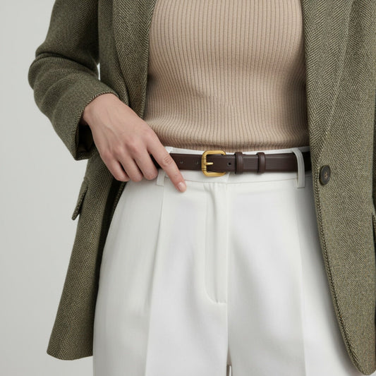 Classic Leather Belt with Golden Buckle