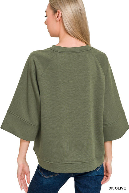 Zenana Scuba 3/4 Sleeve Pullover