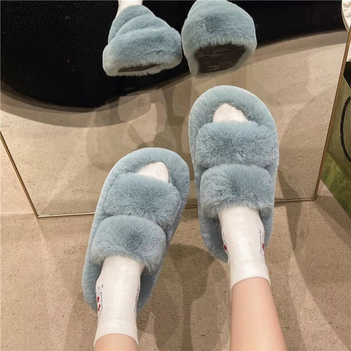 Fuzzy Open Toe Slippers