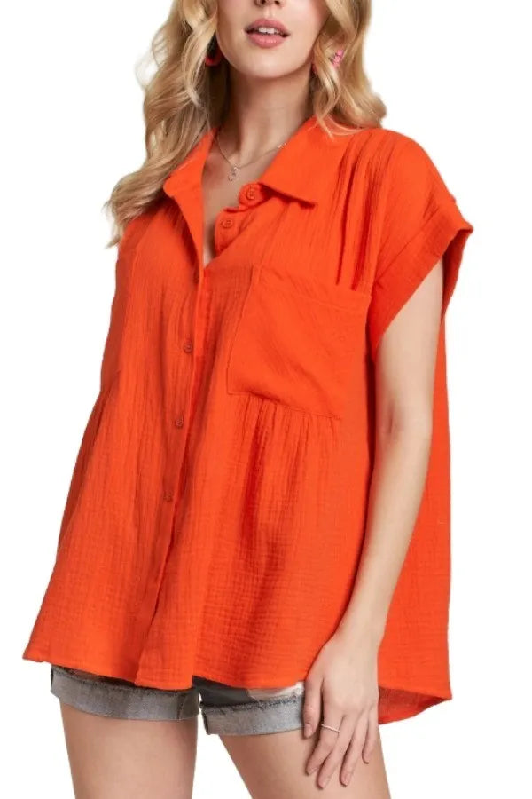 ADORA Button Down Solid Shirt W Pockets