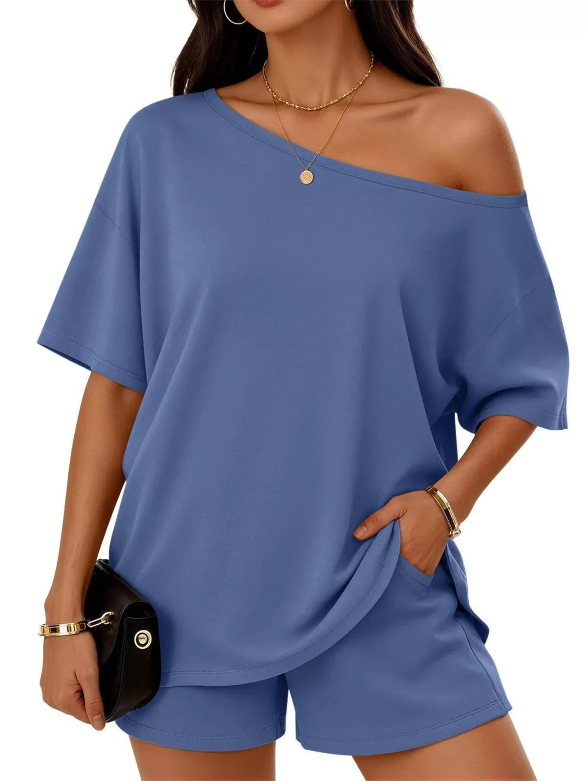 Full Size One Shoulder Top and Shorts Set Plus Size