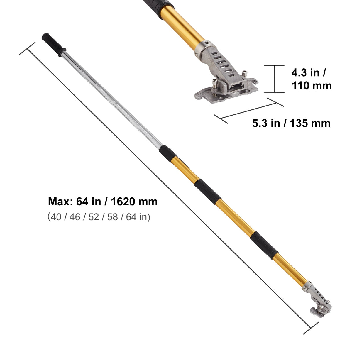 VEVOR Drywall Flat Box Handle, , Anodized Aluminum Flat Finishing Extension Handle, 5-Section Length Adjustable, Non-slip Grip And  Painting For Plasterboard, Wallboard, Sheetrock