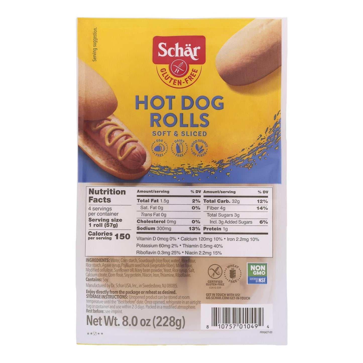 Gluten-Free Schar Hot Dog Rolls (Pack of 4 - 8 Oz)