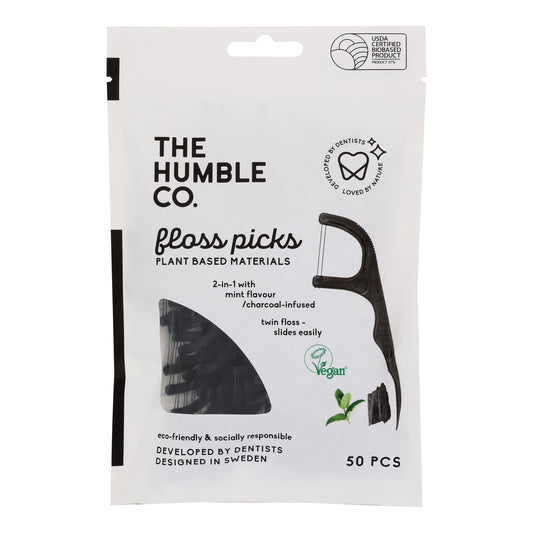 Humble Co Charcoal Mint Floss Picks (Pack of 4 - 50 Each)
