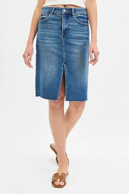 RISEN Full Size High Rise Front Slit Pencil Skirts Plus Size