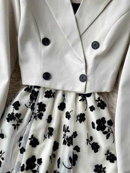 Floral Mesh Dress & Blazer Set