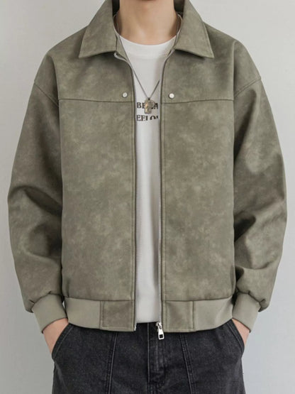 Men's Plus Size Zip Up Faux Leather Shacket