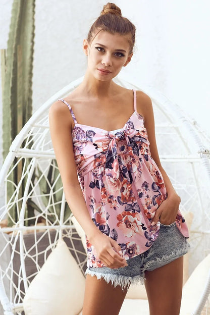 BiBi Floral Printed Jersey Knit with Tie Ribbon Front
