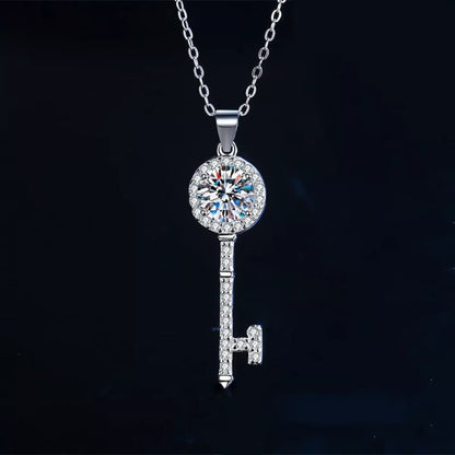 1 Carat 925 Sterling Silver Moissanite Key Pendant Necklace