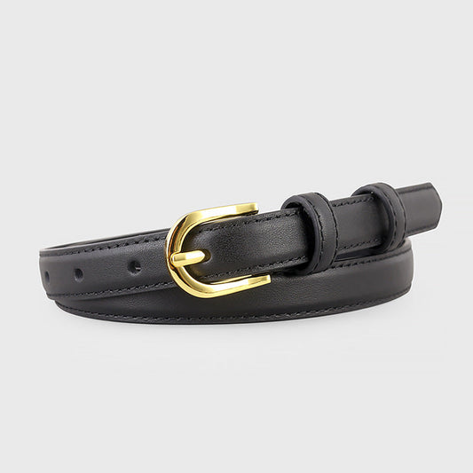 Leather Belt with Golden Buckle