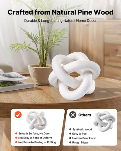 Wood Chain Link Decor, 3 Link, Hand Carved Wooden Knot Decor, Coffee Table Decoration Modern Shelf Accents, Decorative Objects For Home Living Room Bedroom Entryway Farmhouse Bookshelf, White