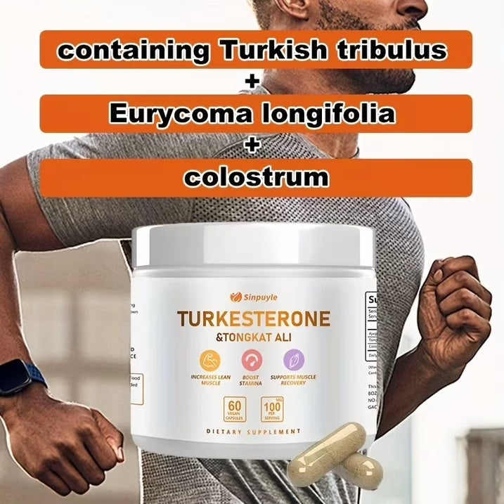 Turkesterone & Tongkat Ali Supplement , 60 Vegan Capsules, Lean Muscle Growth, Stamina Boost & Muscle Recovery