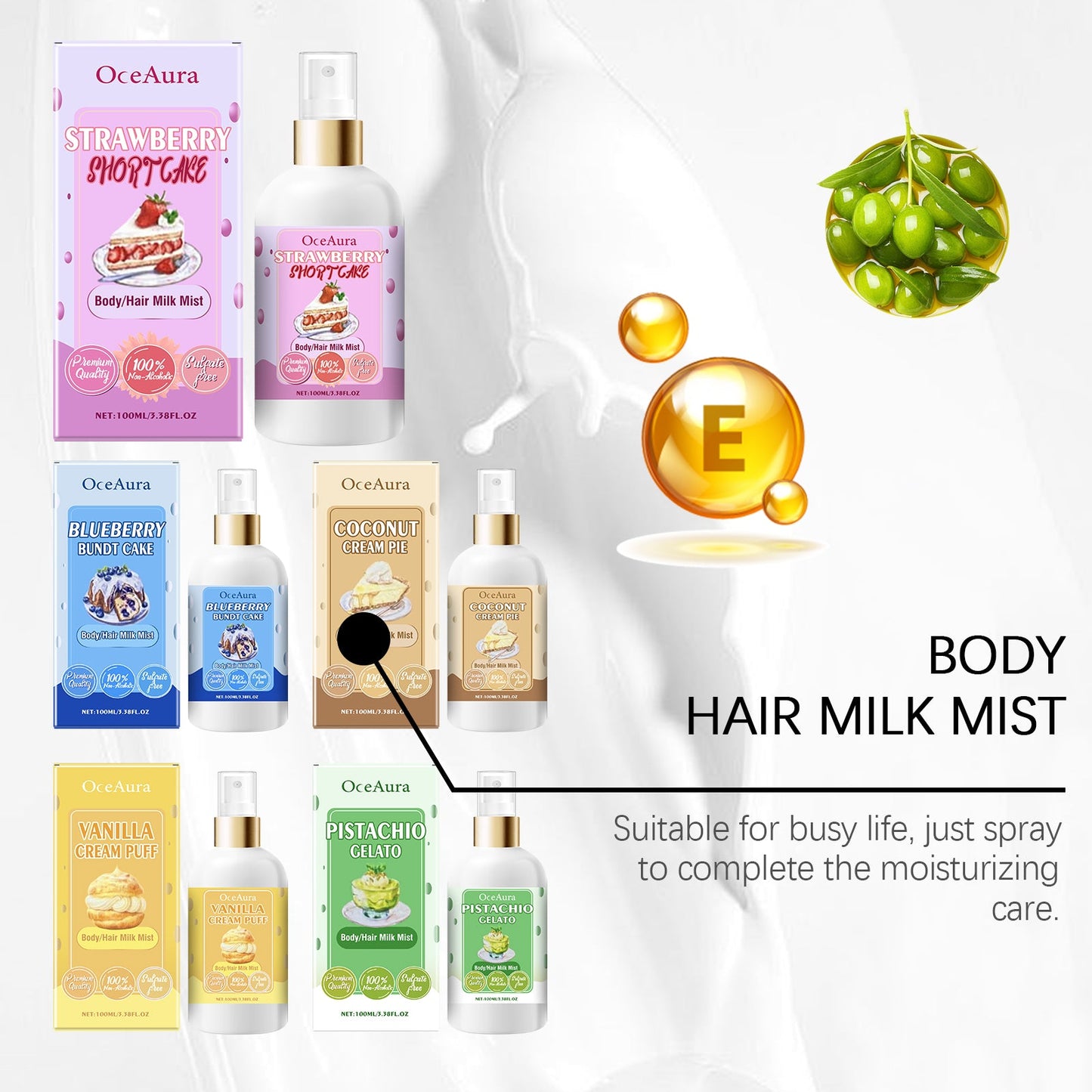 OceAura Body Moisturizing Spray (Coconut Cream Pie), Moisturizing And Refreshing All Over Hair Treatment Spray