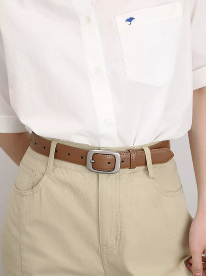 Classic Leather Belt with Silver Buckle