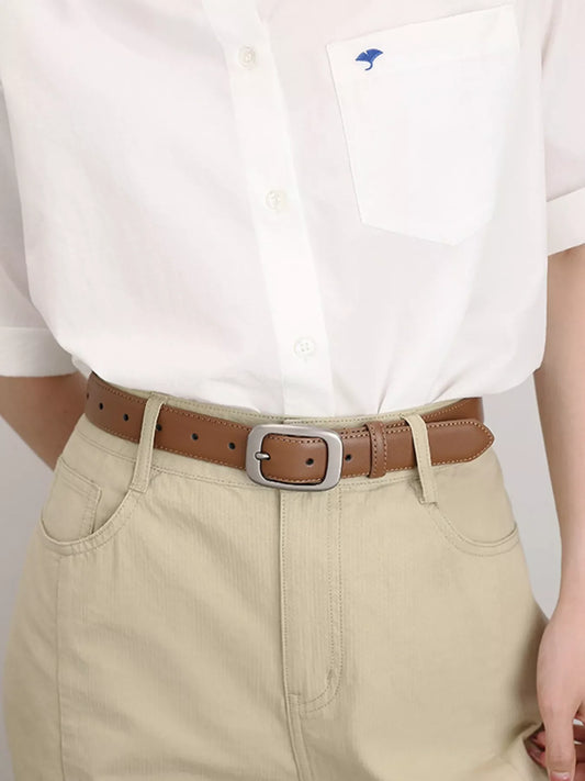 Classic Leather Belt with Silver Buckle