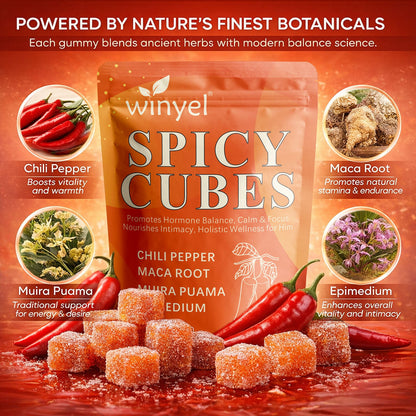 Spicy Cubes, Intimacy Gummies With Chili Pepper, Muira Puama, Maca Root, Epimedium, Helps Promote Hormone Balance, Calmness And Intimacy Wellness, Peach Flavor, 30 Gummies