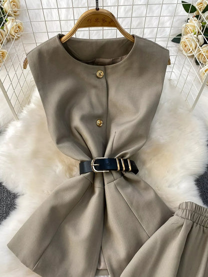 Sleeveless Top and Wide-Leg Pants Set