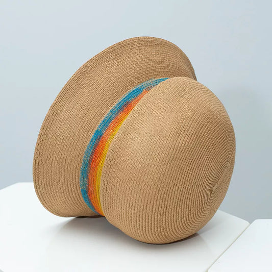 Straw Cloche Hat with Colorful Band