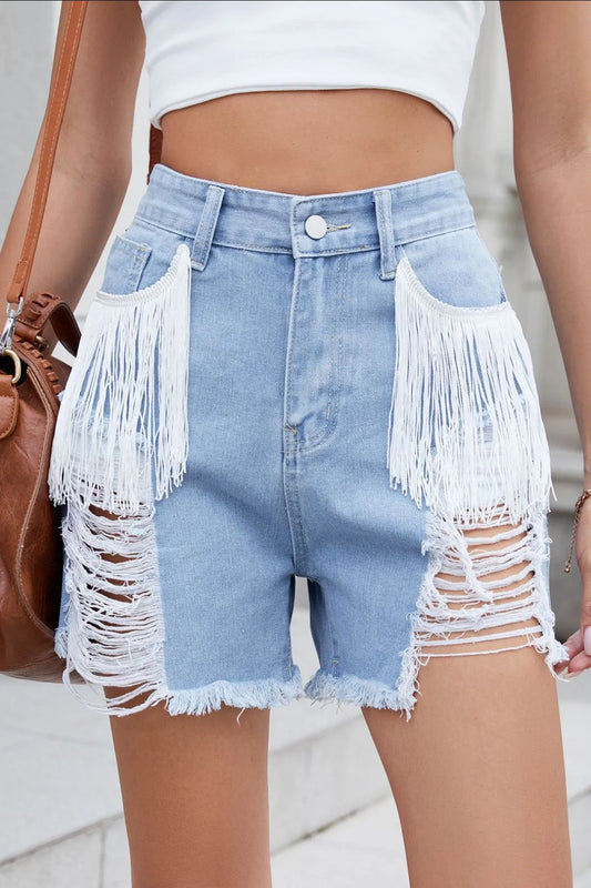 Distressed Fringe Denim Shorts