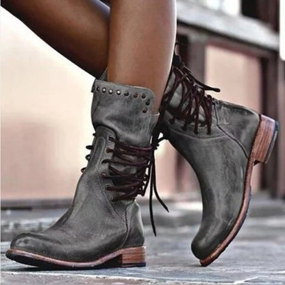 Lace Up Block Heels Boots