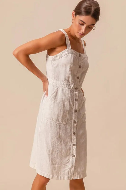 SO ME Button Down Pocket Front Pinafore Dress