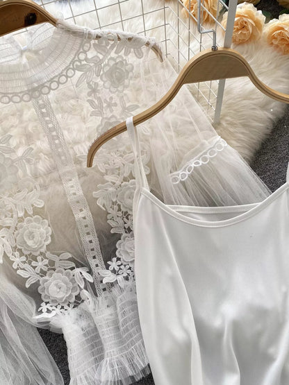 Floral Lace Blouse & Cami Set