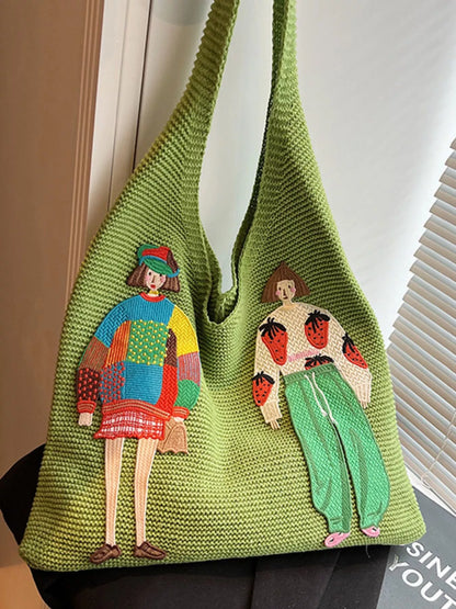 Knitted Embroidered Shoulder Bag