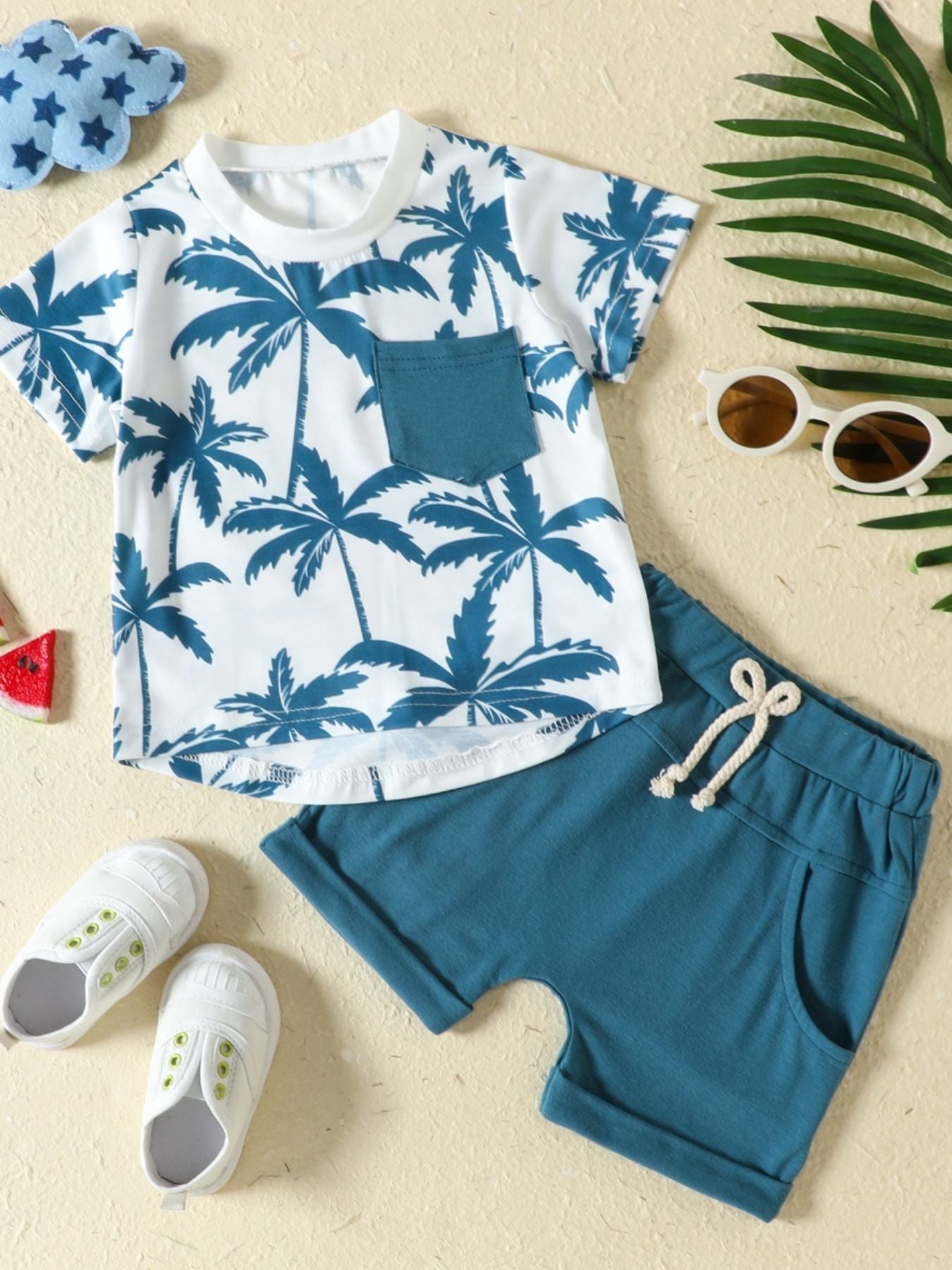 Children's Tropical Banana Print Casual Tee and Shorts Set