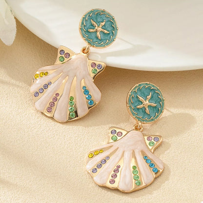 Rhinestone Shell Dangle Earrings