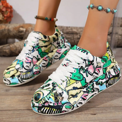 Abstract Print Lace Up Sneakers