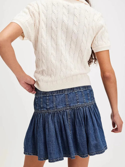 Buttoned Ruffled Mini Denim Skirt