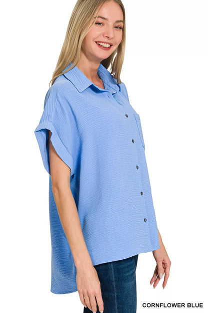 Zenana Woven Airflow Button Down Shirt
