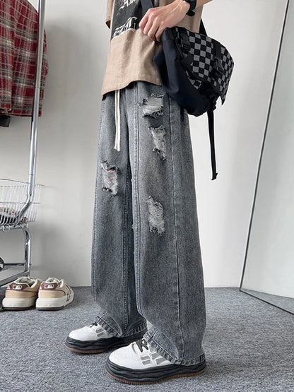 Men's Full Size Distressed Wide Leg Jeans Plus Size