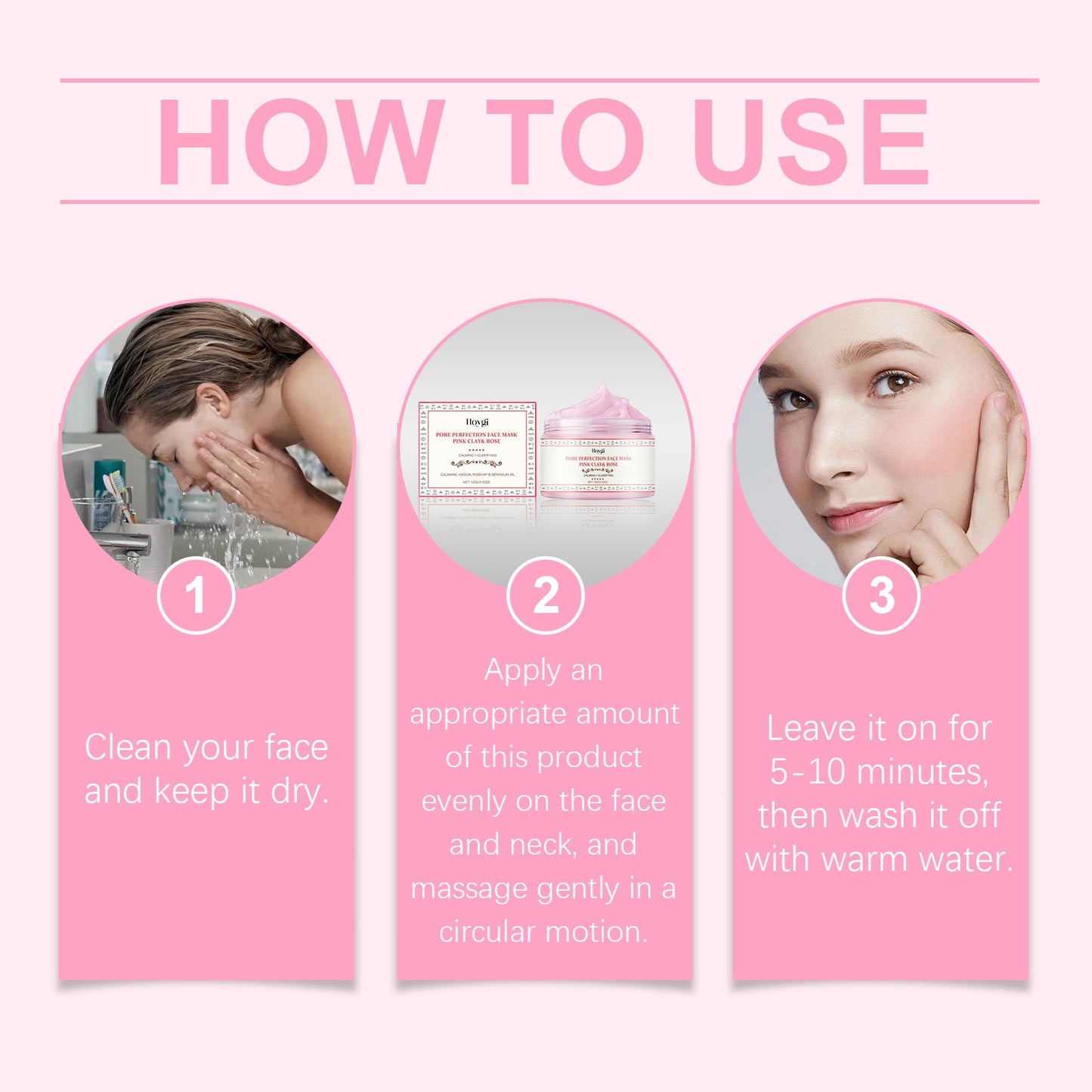 Hoygi Pink Rose Clay Mask, Gently Cleanses The Face, Hydrates, Moisturizes And Moisturizes The Skin