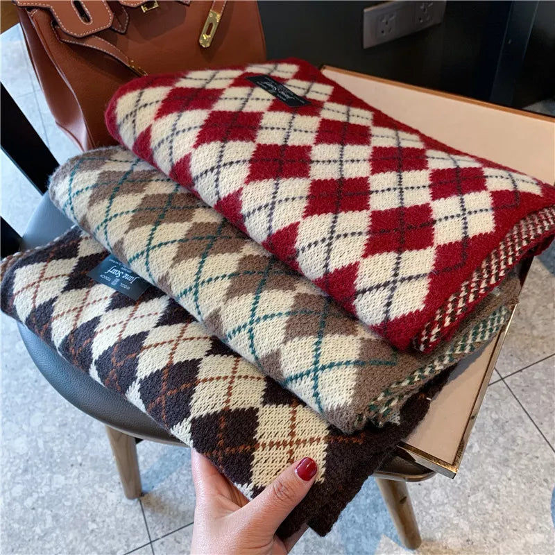 Argyle Knitted Winter Scarf