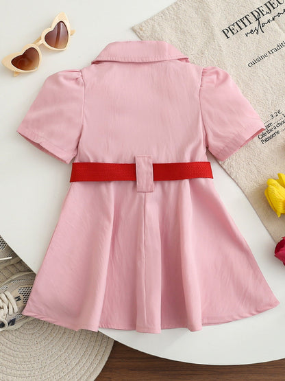 Children's Baseball Embroidered Short Sleeve Dress