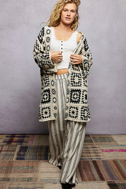 POL Open Front Crochet Cardigan with Granny Square Pattern