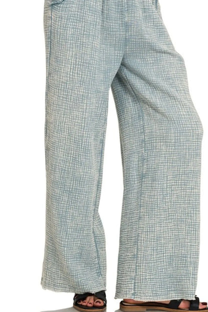 Zenana Washed Double Gauze Elastic Band Waist Pants
