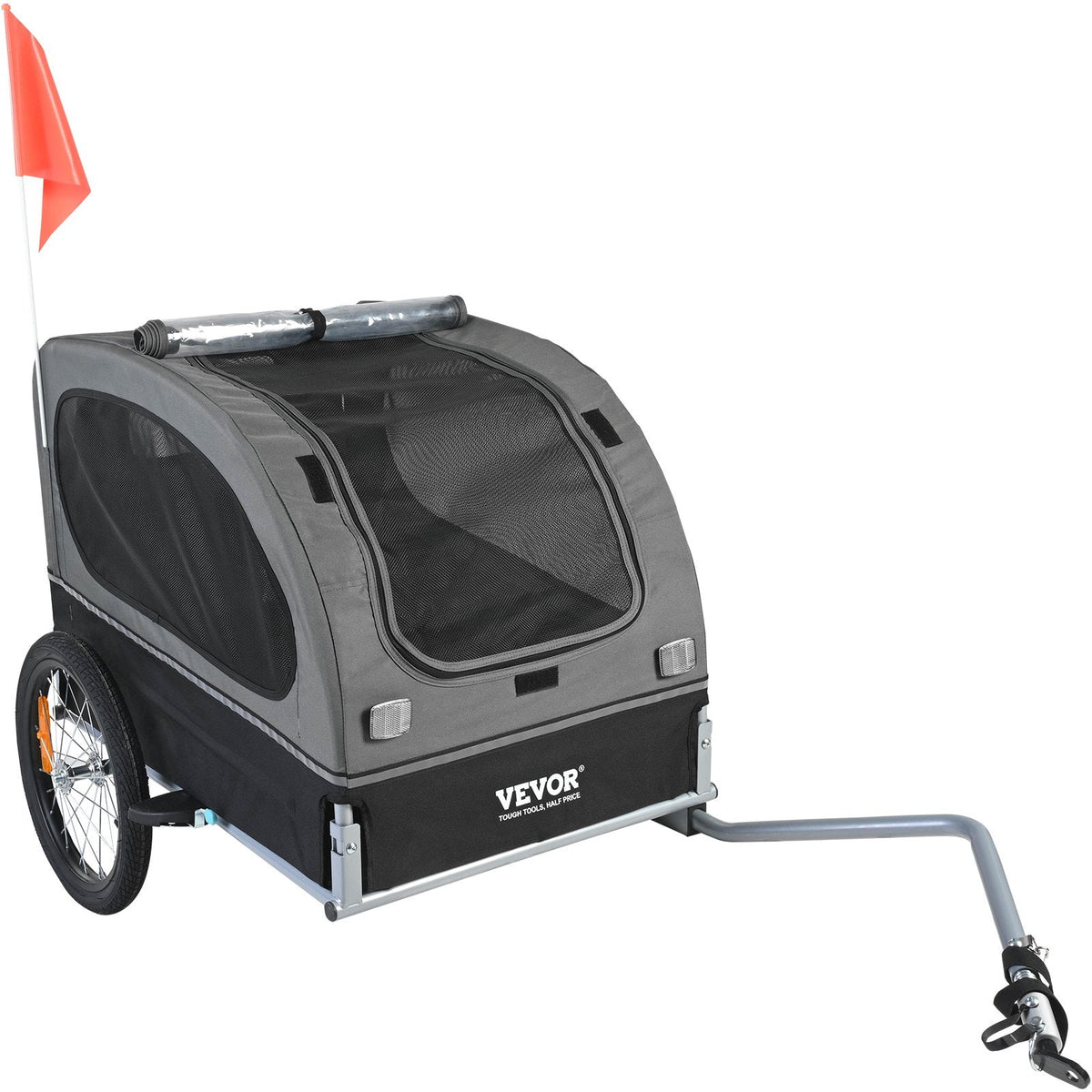 Dog Bike Trailer, Supports Up To 88 Lbs, Pet Cart Bicycle Carrier, Easy Folding Frame With Quick Release Wheels, Universal Bicycle Coupler, Reflectors, Flag, Collapsible To Store, BlackGray