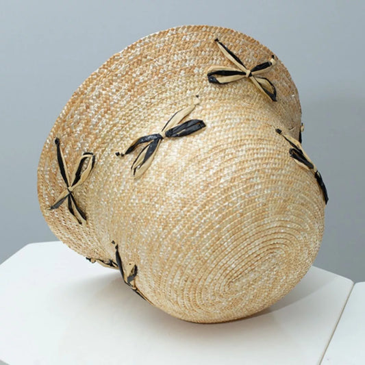 Bowknot Decor Straw Bucket Hat