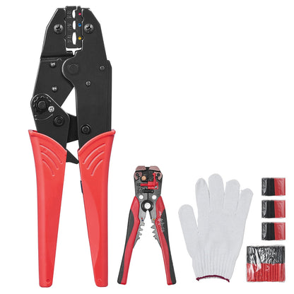 VEVOR Ratcheting Crimping Tool Set For Insulated Electrical Connectors AWG22-10 With Wire Stripper And 210pcs Heat Shrink Tubes Labor-Saving Ratcheting Wire Crimp Pliers