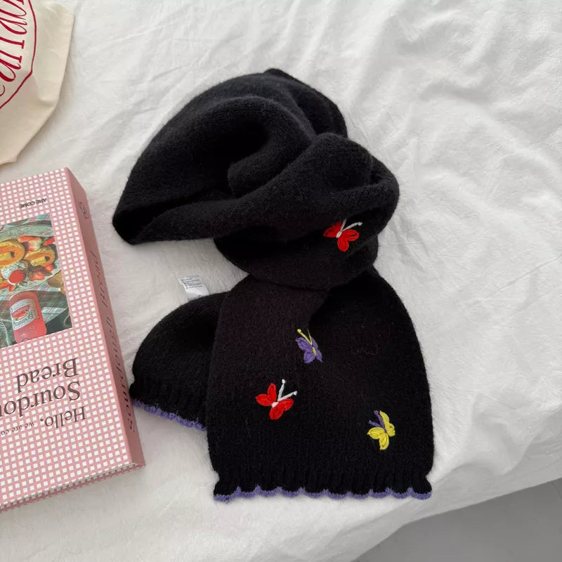 Butterfly Embroidered Knitted Scarf