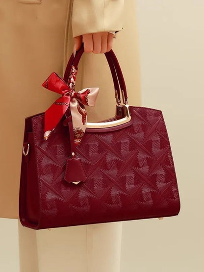 Embossed Leather Top Handle Handbag