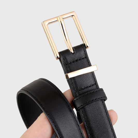 Leather Belt with Golden Buckle